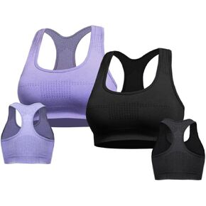 Raceback Sports Bra for Women - Padded Seamless High Impact Workout Yoga Gym Activewear Crop Tops (2 Pack)