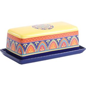Bico Tunisian Ceramic Butter Dish with Lid, Butter Keeper for Counter, Kitchen, Dishwasher Safe