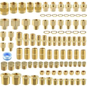 102PCS Brass Pipe Fittings Assortment Kit NPT Adapter,Hex Nipple,Reducer Bushing,Hex Coupling, Reducer Busing, Close Nipple, Hex Head Plug,BulkHead Nut&Hex Countersunk Plug NPT Fittings Kits