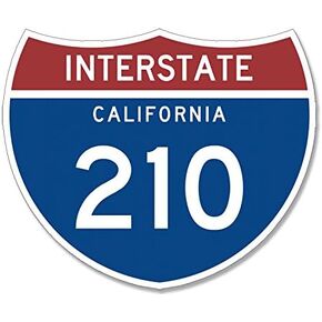 210 Freeway Sign Shaped Sticker (Commute Interstate ca Vinyl Decal for car Truck or Laptop (3 x 4 inch)