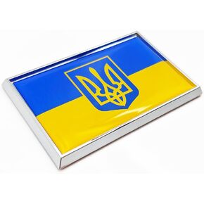 Ukraine Trident Flag Sticker Emblem Ukrainian Decal Car Chrome Flags, 2 Pack, 3 x 2 inches