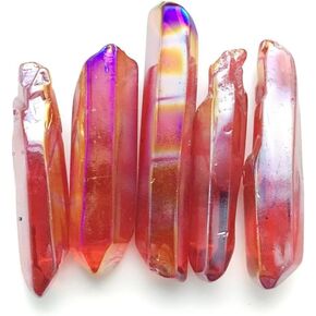 10pcs Natural Aura Angel Titanium Coated Quartz Crystal Wand Point Polished Sticks Crystal Pendant Healing DIY Jewelry Pendant Necklace Crown
