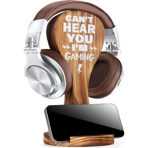 Gamer Gifts Teenage Boys - Gaming Christmas Birthday Gifts for Teen Boy Men Boyfriend, Wood Gaming Desk Accessories Headset Wood Sign Stand for Gamer Room Decor, Can't Hear You I'm Gaming