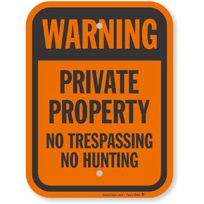 SmartSign "Warning - Private Property, No Trespassing, No Hunting" LawnBoss® Sign | 10" x 12" Aluminum Sign With 3' Stake