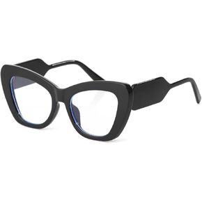Oversized Blue Light Blocking Glasses for Women Men Trendy Cat Eye Fake Computer Gaming Eyeglasses
