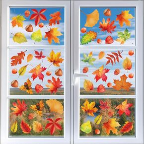 Fall Window Clings, Maple Leaves Window Decals Stickers for Autumn Harvest Thanksgiving Home School Party Fall Window Decoration