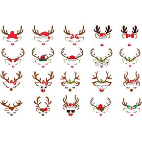 iMagitek 20 Pcs Christmas Reindeer Face Stickers Girl Reindeer Face Decals Boy Reindeer Face Decals Christmas DIY Craft Stickers Window Clings for Fridge Wall Door Party Supplies