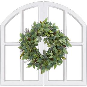 Sintosin Rustic White Arch Window Frame 30 Inch, 2 Pcs Hanging Distressed White Vintage Window Frame Wall Decor Living Room, Handmade Wooden Frame Fake Window Wall Decor for Entryway Bedroom