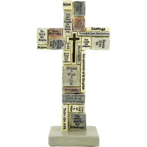VILLAGE GIFT IMPORTERS Inspirational Cross with Base | Beautiful Christian Home and Office Decor | Words of Encouragement | Comforting Spiritual Phrases