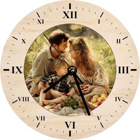 US Stock 20pcs Wooden Wall Clock 11.8 inch Sublimation Round Wall Clock Blanks Wood Clocks for Living Room DIY Sublimation Heat Press Printing