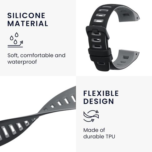 kwmobile Strap Compatible with Garmin Instinct 2 Solar/Instinct 2 Strap - Replacement Silicone Watch Band - Black/Grey in Saudi Arabia