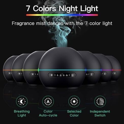 Essential Oil Diffuser for Home - 200ml Aromatherapy Diffuser Humidifier with 4 Timers & 7 Colors Night Lights, 20dB Quiet Working for 10 Hours, Waterless Auto-Off in Saudi Arabia