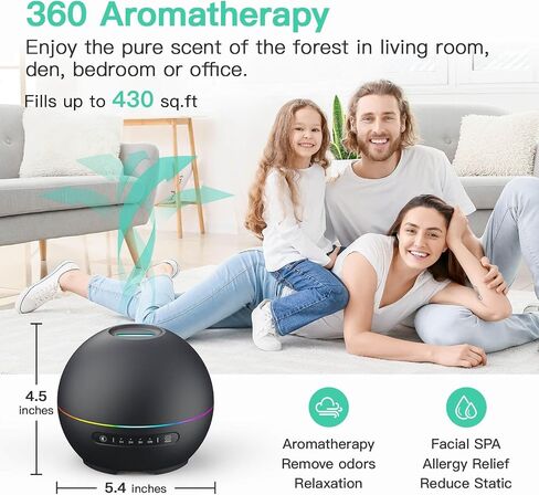Essential Oil Diffuser for Home - 200ml Aromatherapy Diffuser Humidifier with 4 Timers & 7 Colors Night Lights, 20dB Quiet Working for 10 Hours, Waterless Auto-Off in Saudi Arabia