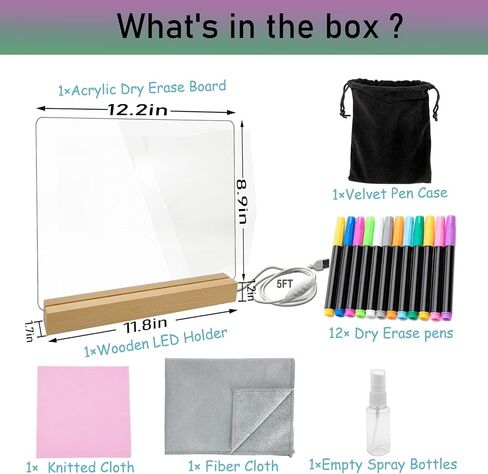 Acrylic Wet Erase Calendar Board with Light -12 x 10" Light up Clear Desktop Calendar with Stand,Glowing Acrylic Message Board with 12 Liquid Chalks for Office School Home Bar (Calendar) in Saudi Arabia