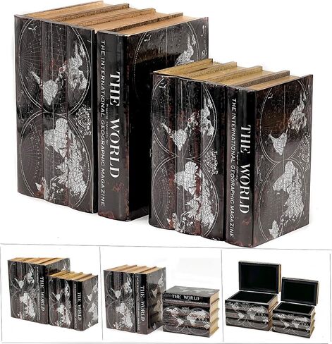 Bellaa 21239 Decorative Bookends Box 2, Secret Storage Vintage Hamlet Wooden Book Ends Heavy Supports Shelf Holder Shelves Stoppers Home Office Library Decor in Saudi Arabia