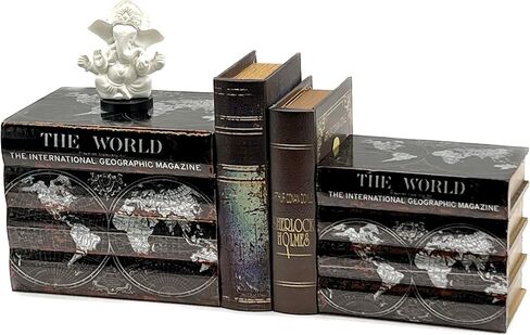 Bellaa 21239 Decorative Bookends Box 2, Secret Storage Vintage Hamlet Wooden Book Ends Heavy Supports Shelf Holder Shelves Stoppers Home Office Library Decor in Saudi Arabia
