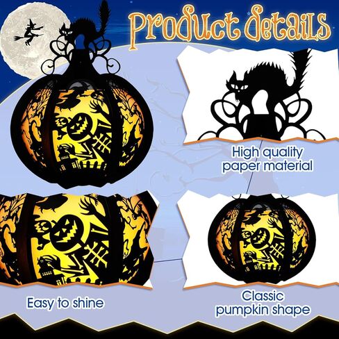 6 قطع من صناديق فانوس الهالوين مع شموع LED على شكل قرع قطع مركزية للطاولة وأضواء اليقطين الورقية مصنوعة يدويًا من فانوس شبح اليقطين على شكل قطة مع أضواء LED لتزيين الهالوين in Kuwait