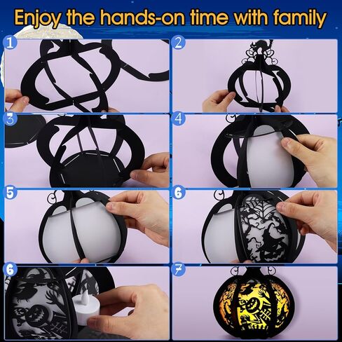 6 قطع من صناديق فانوس الهالوين مع شموع LED على شكل قرع قطع مركزية للطاولة وأضواء اليقطين الورقية مصنوعة يدويًا من فانوس شبح اليقطين على شكل قطة مع أضواء LED لتزيين الهالوين in Kuwait