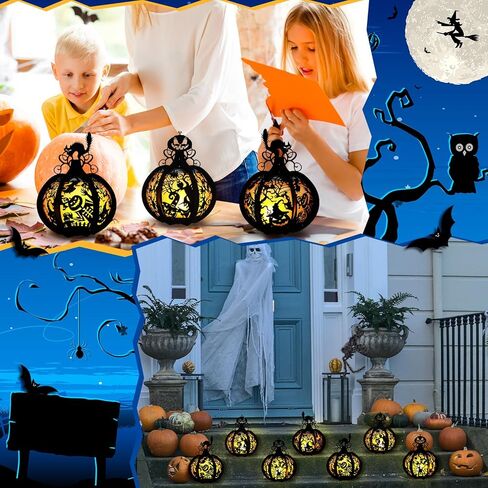 6 قطع من صناديق فانوس الهالوين مع شموع LED على شكل قرع قطع مركزية للطاولة وأضواء اليقطين الورقية مصنوعة يدويًا من فانوس شبح اليقطين على شكل قطة مع أضواء LED لتزيين الهالوين in Kuwait