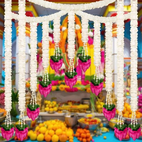 5 Pcs 5 ft Diwali Decorations Artificial Jasmine Toran Garland with Lotus Buds Jasmine Garland for Decoration Puja Indian Garlands Diwali Lotus Garlands Hanging for Pooja Toran Decorations in Saudi Arabia