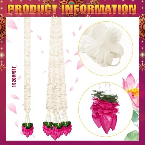 5 Pcs 5 ft Diwali Decorations Artificial Jasmine Toran Garland with Lotus Buds Jasmine Garland for Decoration Puja Indian Garlands Diwali Lotus Garlands Hanging for Pooja Toran Decorations in Saudi Arabia