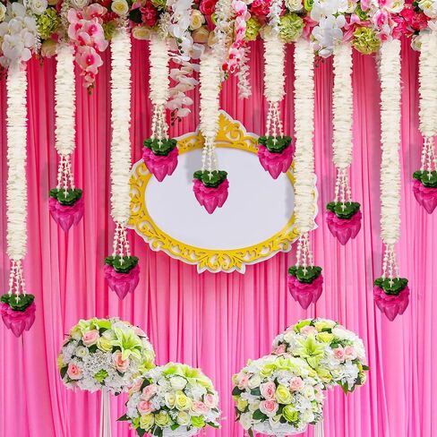 5 Pcs 5 ft Diwali Decorations Artificial Jasmine Toran Garland with Lotus Buds Jasmine Garland for Decoration Puja Indian Garlands Diwali Lotus Garlands Hanging for Pooja Toran Decorations in Saudi Arabia