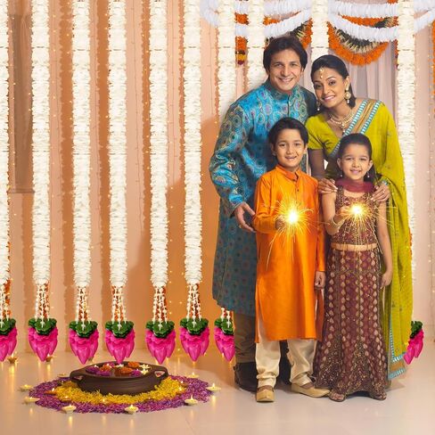 5 Pcs 5 ft Diwali Decorations Artificial Jasmine Toran Garland with Lotus Buds Jasmine Garland for Decoration Puja Indian Garlands Diwali Lotus Garlands Hanging for Pooja Toran Decorations in Saudi Arabia