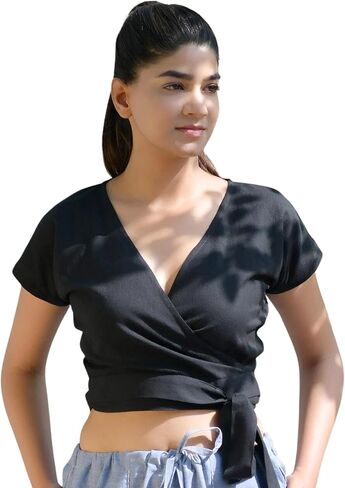 Front Tie Crop Top for Women | Capped Sleeve Top for Women | Yoga Top, Exercise, Lounge, Casual Wear in Saudi Arabia