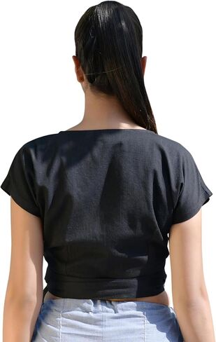 Front Tie Crop Top for Women | Capped Sleeve Top for Women | Yoga Top, Exercise, Lounge, Casual Wear in Saudi Arabia