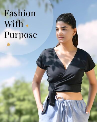 Front Tie Crop Top for Women | Capped Sleeve Top for Women | Yoga Top, Exercise, Lounge, Casual Wear in Saudi Arabia
