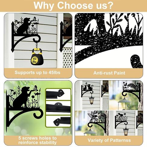 Iron Plant Hangers Hooks for Outdoor Indoor Hanging Plants Fern Pots, Lantern, Bird Feeder, Wind Chimes, 12"x14" Cat Weather Resistant Metal Wall Brackets Holder for Porch, Garden, Home(Cat) in Kuwait