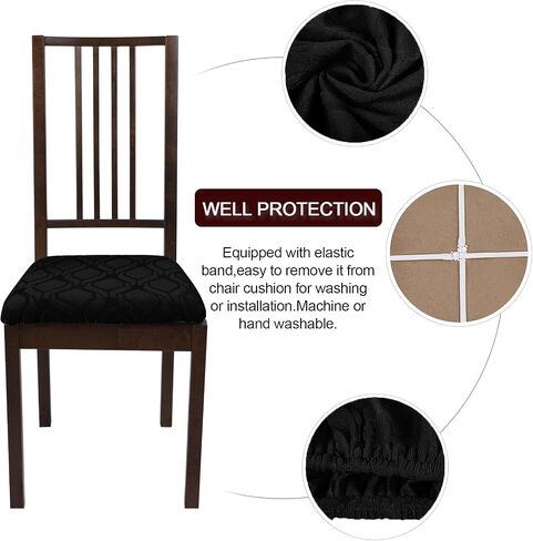SearchI Seat Covers for Dining Room Chairs Stretch Jacquard Chair Seat Covers Set of 4, Removable Washable Upholstered Chair Seat Protector Cushion Slipcovers for Kitchen, Office(Khaki Maze Jacquard) in Saudi Arabia