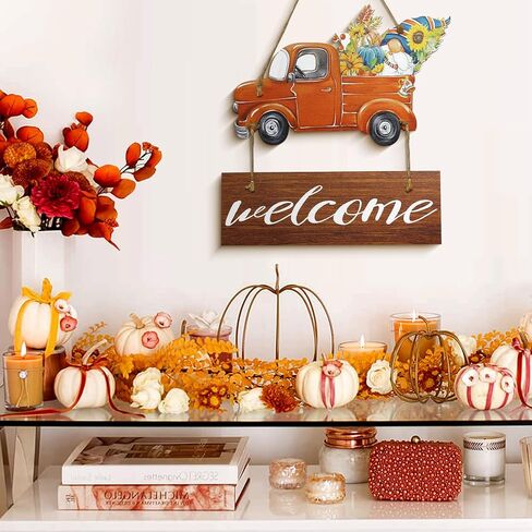 ديكالميل ترحيب الخريف لوحة فنية جدارية خشبية لعيد الشكر من خشب اليقطين للتعليق على الحائط لافتة باب حصاد الخريف ديكور العطلات الموسمية in Kuwait