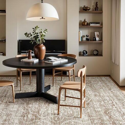 Lahome Washable Rug 6x9 - Floral Large Rugs for Living Room Non Slip Ultra-Thin Soft Bedroom Area Rug, Neutral Boho Print Indoor Farmhouse Stain Resistant Rug for Dining Room Office (Taupe, 6'x9') in Kuwait