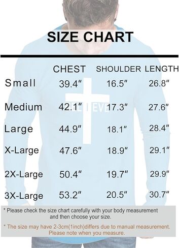 Men's Long Sleeve Crewneck Graphic Tee Believe Cross Print Christian Shirts Workout Shirts in Kuwait