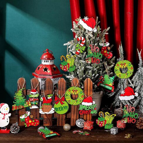 36 Pcs Christmas Wooden Ornaments Lime Green Red Christmas Tree Ornaments Decorative Holiday Wood Cutouts Slices Tag Label Hanging Christmas Decor for Xmas Tree Home Party(Classic Style) in Saudi Arabia