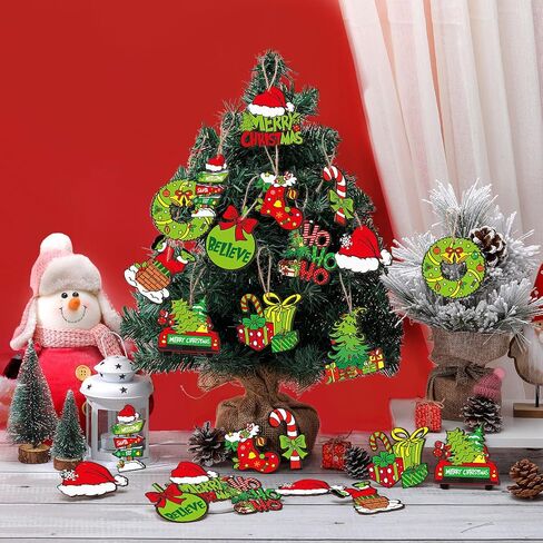 36 Pcs Christmas Wooden Ornaments Lime Green Red Christmas Tree Ornaments Decorative Holiday Wood Cutouts Slices Tag Label Hanging Christmas Decor for Xmas Tree Home Party(Classic Style) in Saudi Arabia