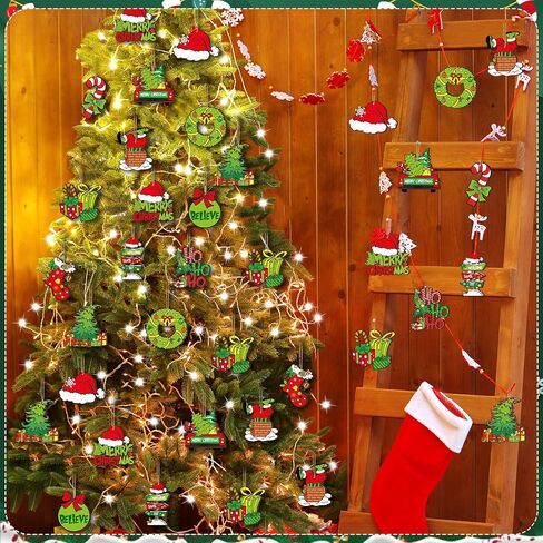36 Pcs Christmas Wooden Ornaments Lime Green Red Christmas Tree Ornaments Decorative Holiday Wood Cutouts Slices Tag Label Hanging Christmas Decor for Xmas Tree Home Party(Classic Style) in Saudi Arabia