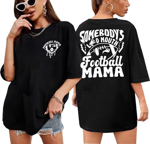 Oversized Football Mom Shirt : Women Funny Game Day Shirts Somebody's Loud Mouth Football Mama Tshirt Football Season Tops in Kuwait
