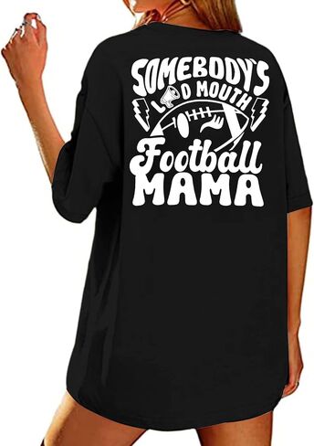 Oversized Football Mom Shirt : Women Funny Game Day Shirts Somebody's Loud Mouth Football Mama Tshirt Football Season Tops in Kuwait