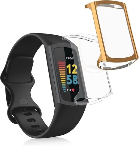 kwmobile Case Compatible with Fitbit Charge 6 / Charge 5 Case - 2X TPU Silicone Fitness Tracker Cover - Transparent/Rose Gold in Saudi Arabia