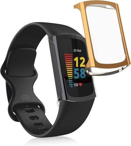 kwmobile Case Compatible with Fitbit Charge 6 / Charge 5 Case - 2X TPU Silicone Fitness Tracker Cover - Transparent/Rose Gold in Saudi Arabia
