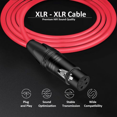DREMAKE XLR Instrument Microphone Audio Extension Cord 40FT Balanced 3 Pin XLR Male to XLR Female Mic Cable - Red in Saudi Arabia