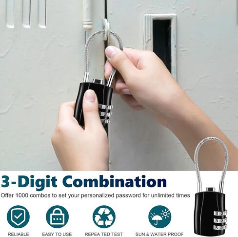 Tandefio 24 Pcs TSA Approved Luggage Locks Combination Travel Lock Cable Baggage Suitcase Lock Keyless Backpack Lock Resettable 3 Digit Padlocks with Zinc Alloy Body for School Gym Locker, Black in Saudi Arabia