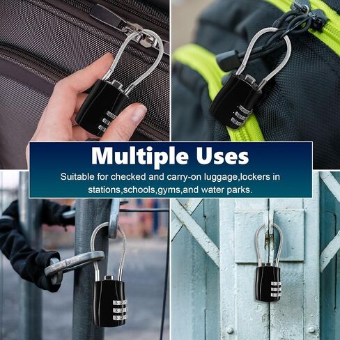 Tandefio 24 Pcs TSA Approved Luggage Locks Combination Travel Lock Cable Baggage Suitcase Lock Keyless Backpack Lock Resettable 3 Digit Padlocks with Zinc Alloy Body for School Gym Locker, Black in Saudi Arabia