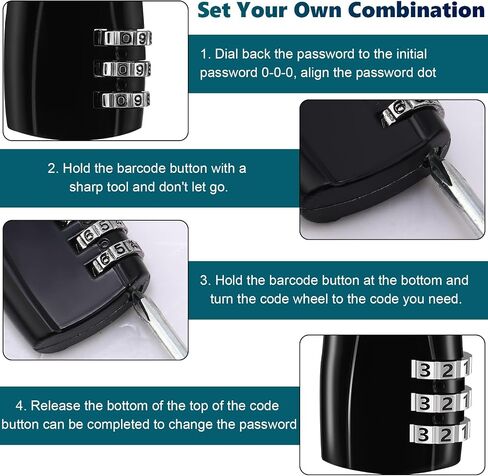 Tandefio 24 Pcs TSA Approved Luggage Locks Combination Travel Lock Cable Baggage Suitcase Lock Keyless Backpack Lock Resettable 3 Digit Padlocks with Zinc Alloy Body for School Gym Locker, Black in Saudi Arabia