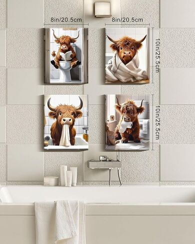 Drsoum Cute Highland Cow Bathroom Framed Wall Art Funny Animal Rustic Canvas Prints for Bathroom Restroom Decor 8x10in (Framed) in Saudi Arabia