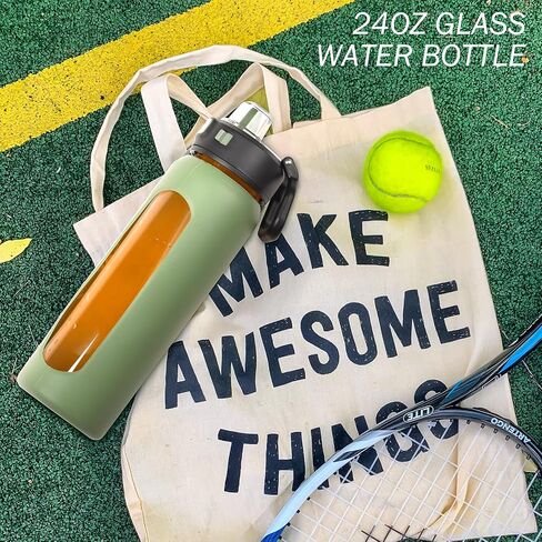 BLUEGO 24oz Glass Water Bottle, Motivational Water Bottle with Time Marker and Straw, Water Bottles with Locking Lid and soft Carry Loop, Borosilicate glass water bottle Jug for Gym, Oliver in Saudi Arabia