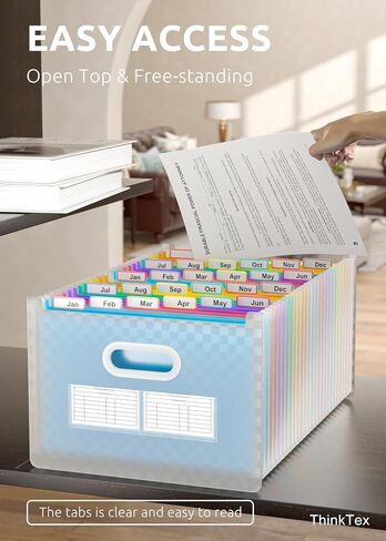 ThinkTex 12 Pockets Accordion File Organizer, Upright & Open Top, Monthly Colorful Tabs, Larger Capacity Expanding File Folder, Letter/A4 Size for School, Home and Office - BLACK in Saudi Arabia