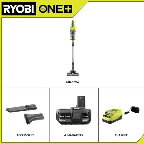 RYOBI Pacroban ONE+ 18V Cordless Stick Vacuum Cleaner Kit with 4.0 Ah Battery and Charger in Saudi Arabia